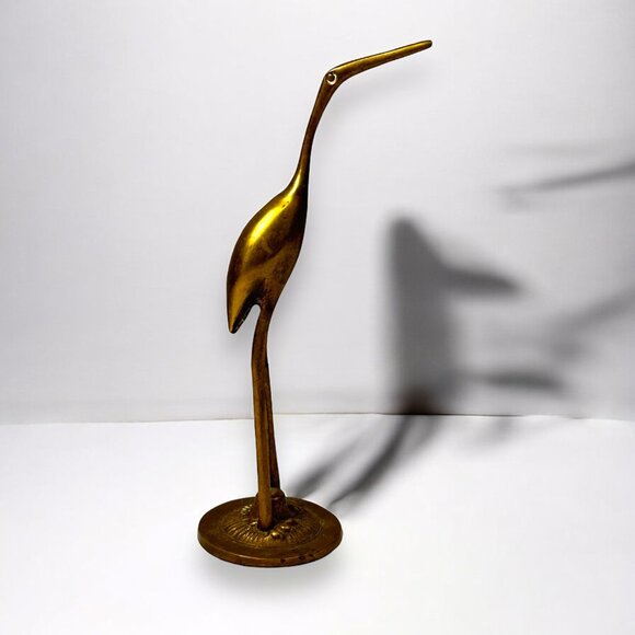 Vintage Brass Crane Bird Figurine 7.5" Tall Made In Korea Mid-Century Modern - Picture 7 of 8